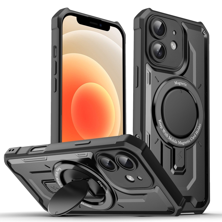 

For iPhone 12 Invisible Bracket MagSafe Magnetic Phone Case(Black)