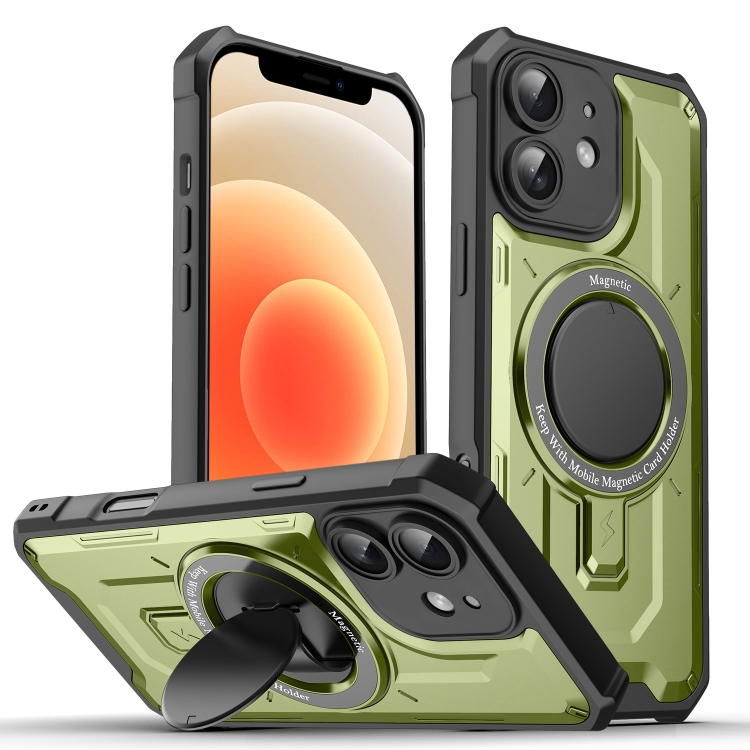 

For iPhone 12 Invisible Bracket MagSafe Magnetic Phone Case(Green)