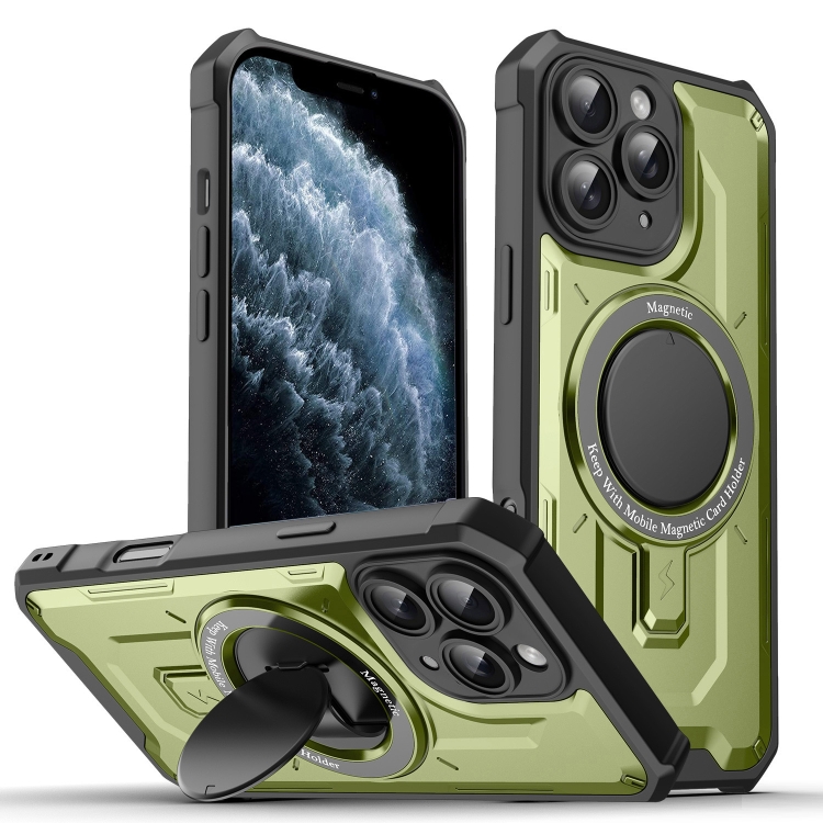 

For iPhone 11 Pro Max Invisible Bracket MagSafe Magnetic Phone Case(Green)