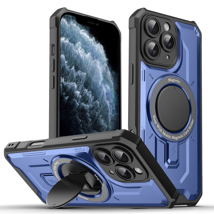 

For iPhone 11 Pro Invisible Bracket MagSafe Magnetic Phone Case(Blue)