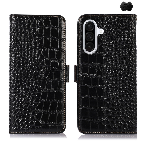 

For Samsung Galaxy A36 Crocodile Top Layer Cowhide Leather Phone Case(Black)