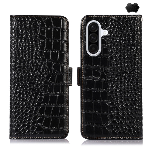 

For Samsung Galaxy A56 5G Crocodile Top Layer Cowhide Leather Phone Case(Black)