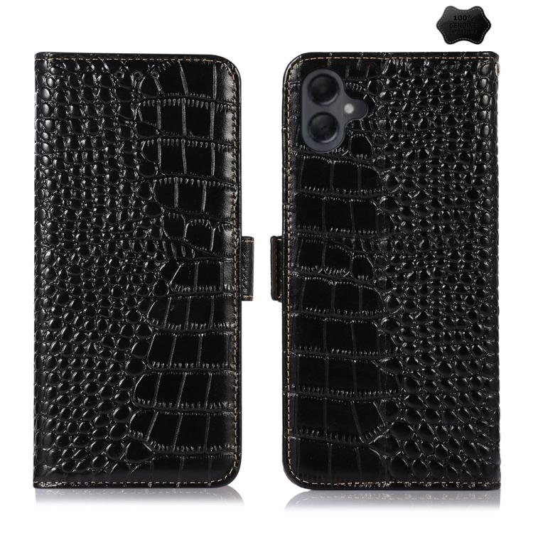 

For Samsung Galaxy A07 5G Crocodile Top Layer Cowhide Leather Phone Case(Black)