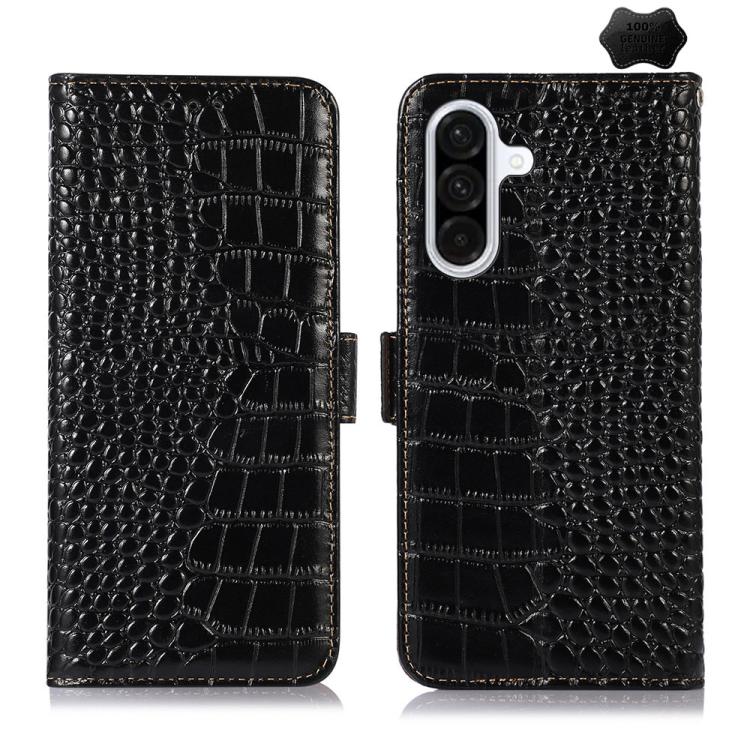 

For Samsung Galaxy A57 5G Crocodile Top Layer Cowhide Leather Phone Case(Black)