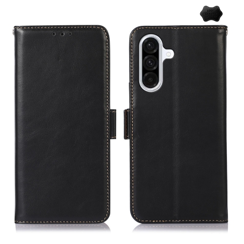 

For Samsung Galaxy A36 Magnetic Crazy Horse Texture Genuine Leather RFID Phone Case(Black)