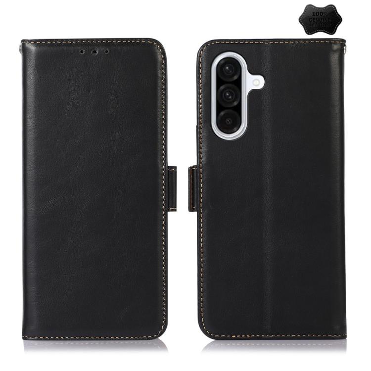 

For Samsung Galaxy A57 5G Magnetic Crazy Horse Texture Genuine Leather RFID Phone Case(Black)