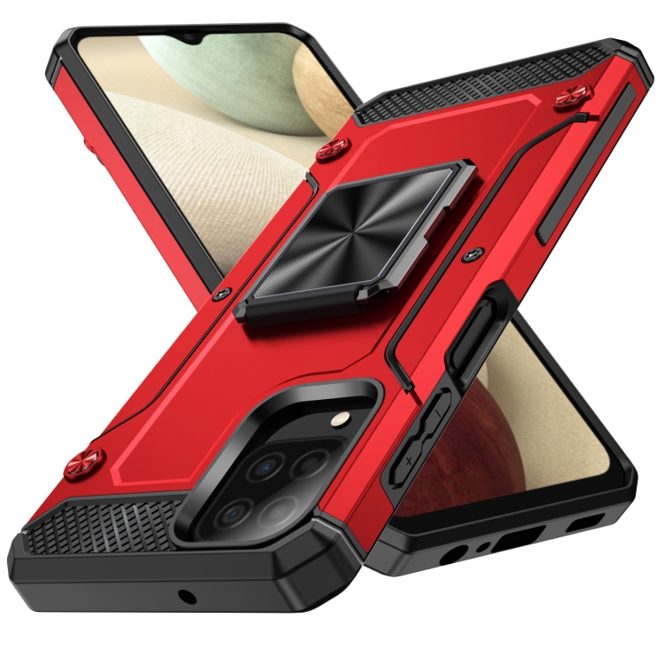 For Samsung Galaxy A12 Nacho Shockproof Metal Holder Phone Case(Red)