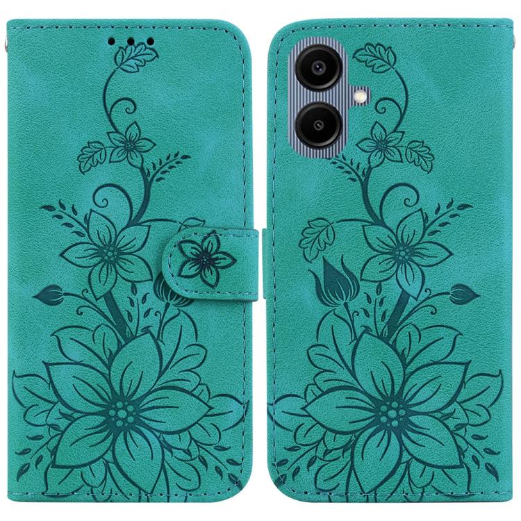 

For Samsung Galaxy A07 4G / A06 4G / 5G Lily Embossed Leather Phone Case(Green)