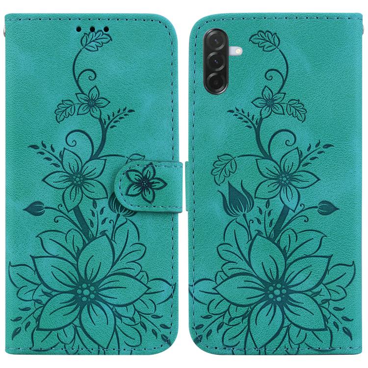 

For Samsung Galaxy A57 5G Lily Embossed Leather Phone Case(Green)