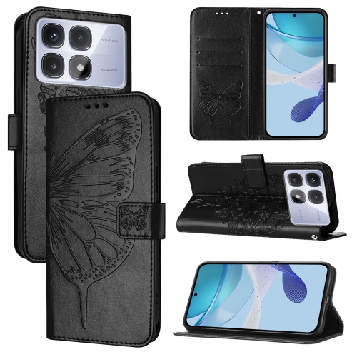 

For Redmi K70 Ultra 5G Global Embossed Butterfly Leather Phone Case(Black)