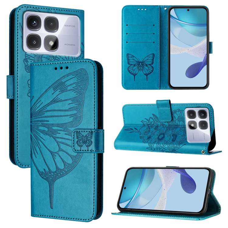 

For Redmi K70 Ultra 5G Global Embossed Butterfly Leather Phone Case(Blue)