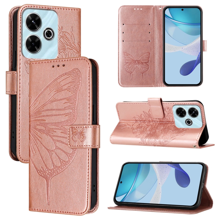 

For Redmi 13 4G Embossed Butterfly Leather Phone Case(Rose Gold)