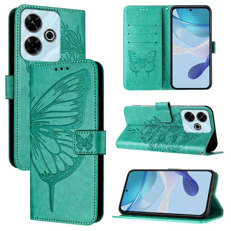 

For Redmi 13 4G Embossed Butterfly Leather Phone Case(Green)
