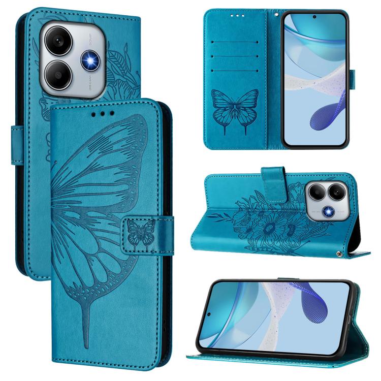 

For Redmi Note 14 4G 163.25mm Embossed Butterfly Leather Phone Case(Blue)