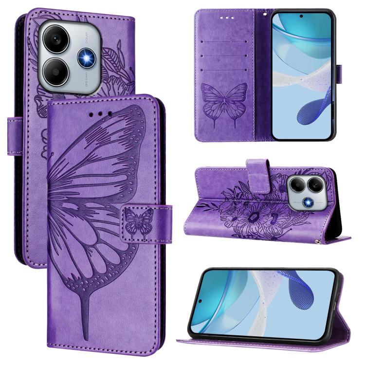 

For Redmi Note 14 4G 163.25mm Embossed Butterfly Leather Phone Case(Light Purple)