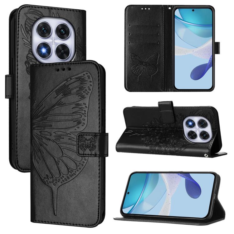 

For Redmi Note 14 Pro 4G Embossed Butterfly Leather Phone Case(Black)