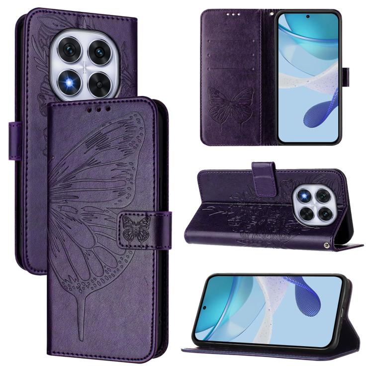 

For Redmi Note 14 Pro 4G Embossed Butterfly Leather Phone Case(Dark Purple)