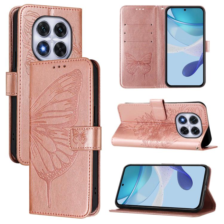 

For Redmi Note 14 Pro 4G Embossed Butterfly Leather Phone Case(Rose Gold)