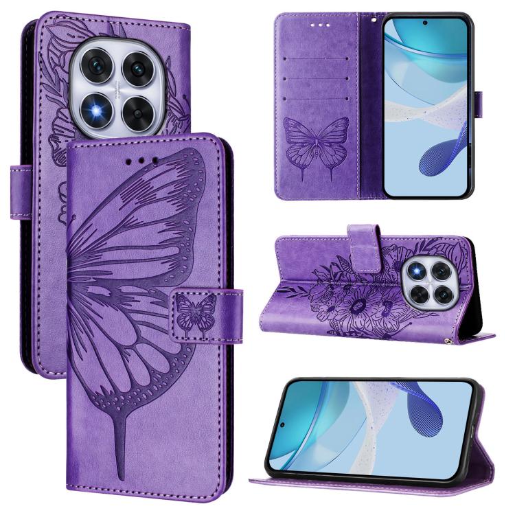 

For Redmi Note 14 Pro 4G Embossed Butterfly Leather Phone Case(Light Purple)