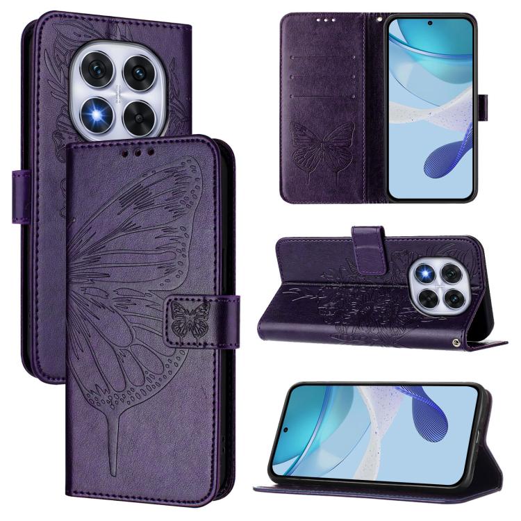 

For Redmi Note 14 Pro 5G Global Embossed Butterfly Leather Phone Case(Dark Purple)