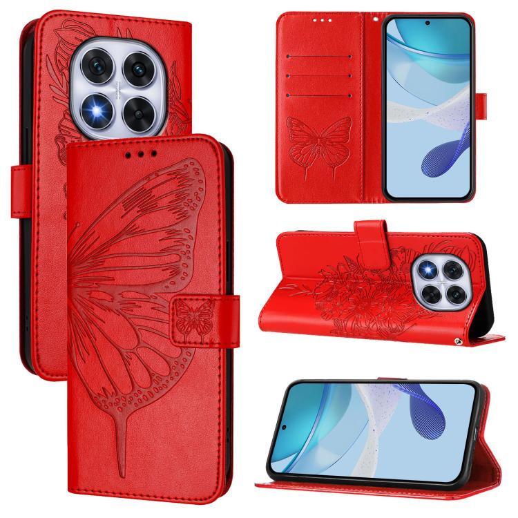 

For Redmi Note 14 Pro 5G Global Embossed Butterfly Leather Phone Case(Red)