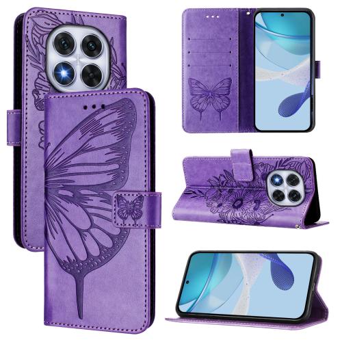 

For Redmi Note 14 Pro 5G Global Embossed Butterfly Leather Phone Case(Light Purple)