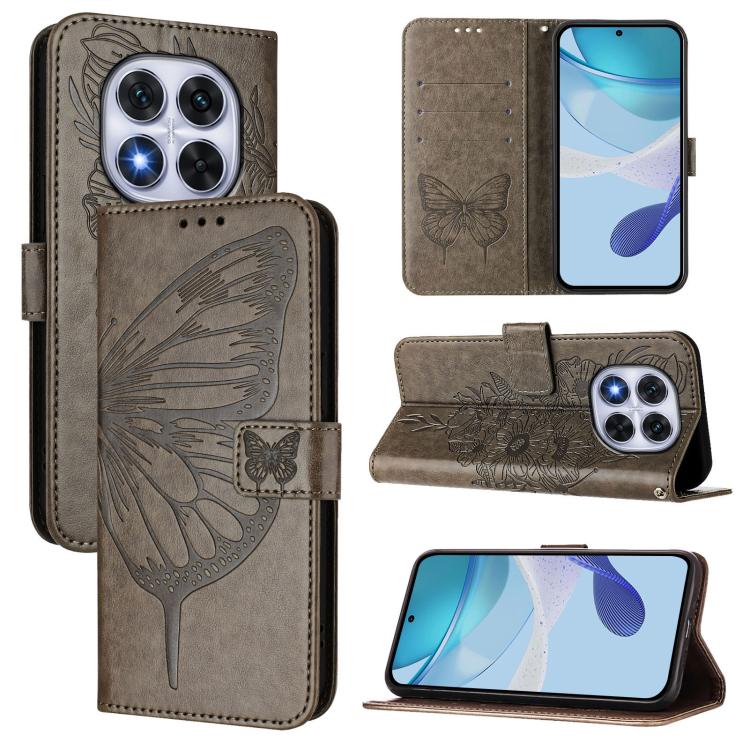 

For Redmi Note 14 Pro 5G Global Embossed Butterfly Leather Phone Case(Grey)
