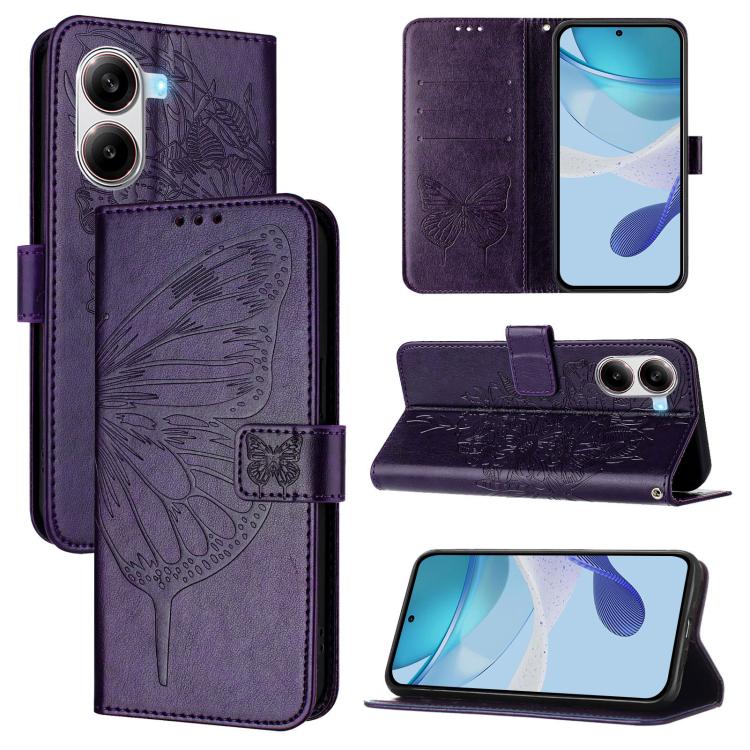 

For Redmi Turbo 4 Embossed Butterfly Leather Phone Case(Dark Purple)