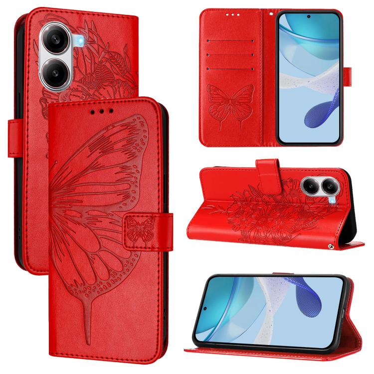 

For Redmi Turbo 4 Embossed Butterfly Leather Phone Case(Red)