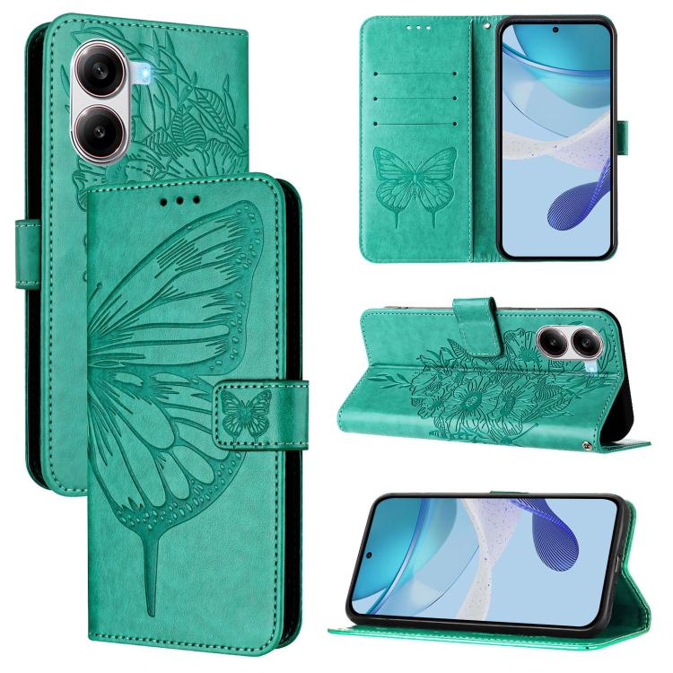 

For Redmi Turbo 4 Embossed Butterfly Leather Phone Case(Green)