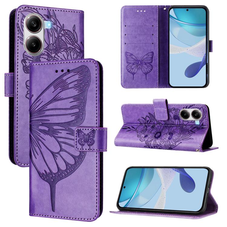 

For Redmi Turbo 4 Embossed Butterfly Leather Phone Case(Light Purple)