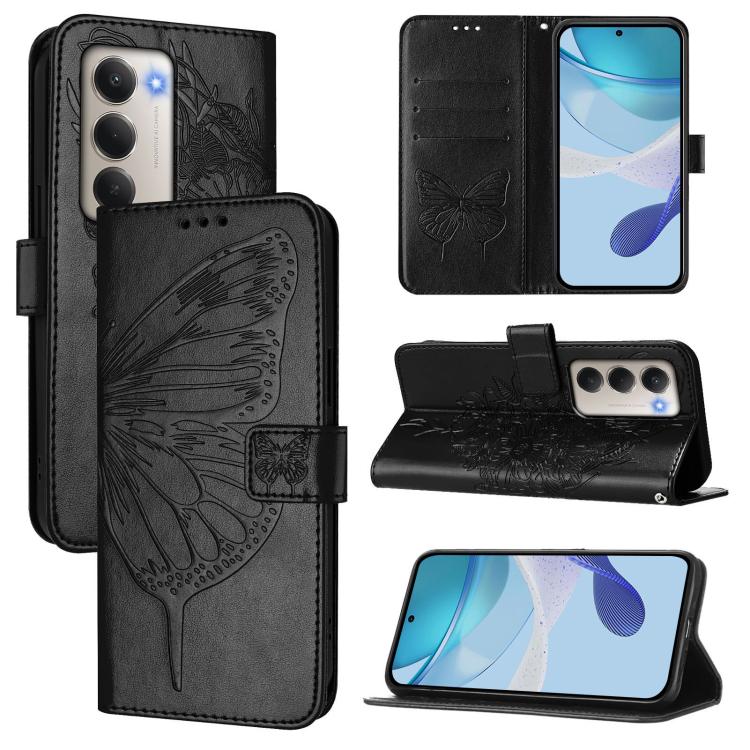 

For Redmi 15 5G Global / 15 4G SEA Embossed Butterfly Leather Phone Case(Black)
