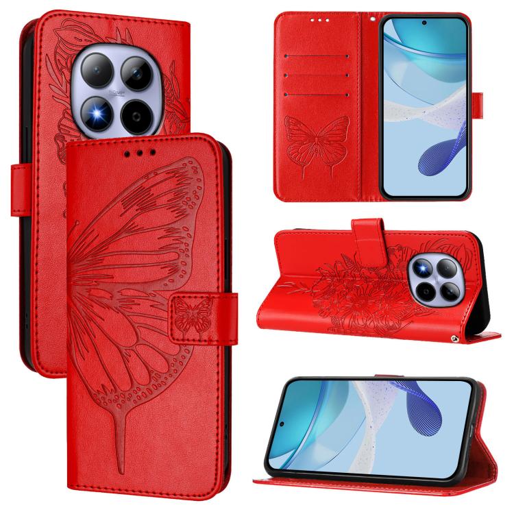 

For Redmi Note 15 Pro 5G Global 163.6mm Embossed Butterfly Leather Phone Case(Red)