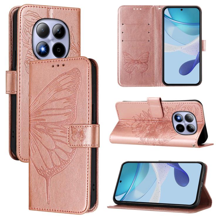 

For Redmi Note 15 Pro 5G Global 163.6mm Embossed Butterfly Leather Phone Case(Rose Gold)
