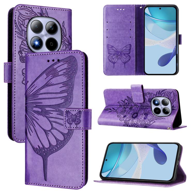 

For Redmi Note 15 Pro 5G Global 163.6mm Embossed Butterfly Leather Phone Case(Light Purple)