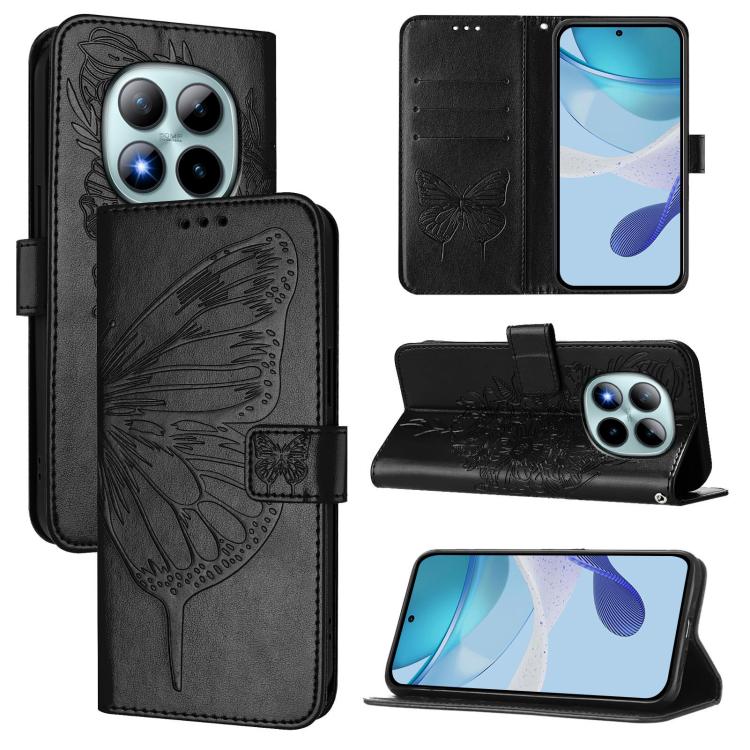 

For Redmi Note 15 Pro+ 5G Global 163.3mm Embossed Butterfly Leather Phone Case(Black)