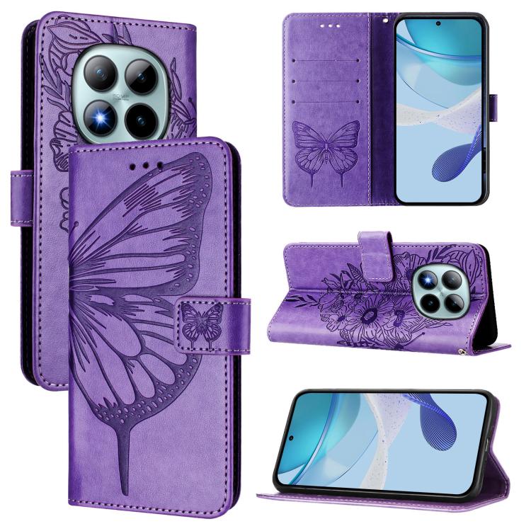 

For Redmi Note 15 Pro+ 5G Global 163.3mm Embossed Butterfly Leather Phone Case(Light Purple)