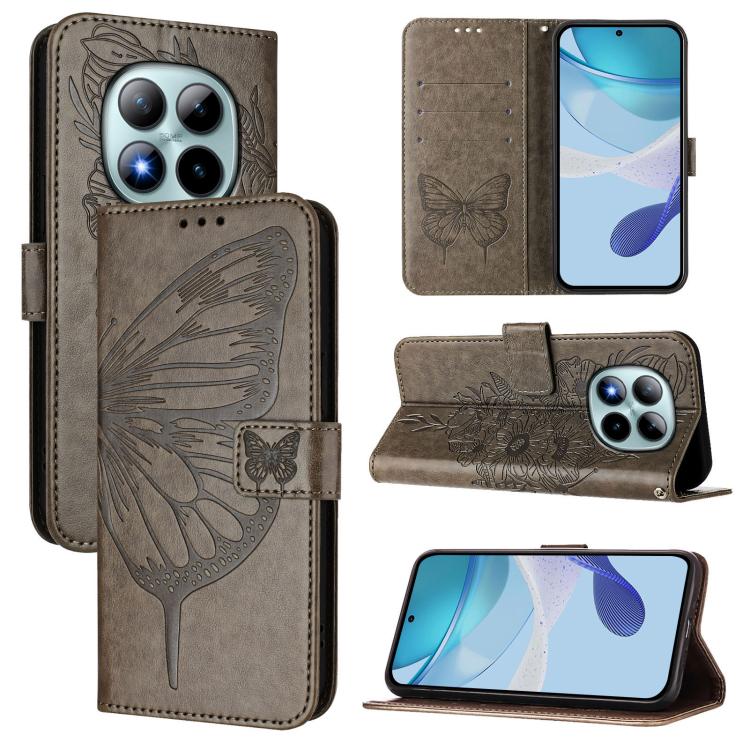 

For Redmi Note 15 Pro+ 5G Global 163.3mm Embossed Butterfly Leather Phone Case(Grey)