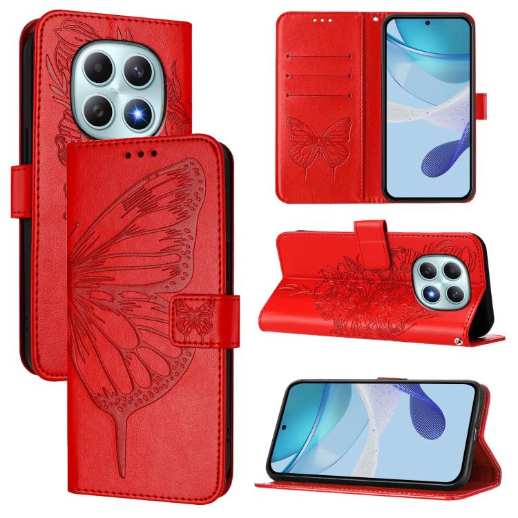 

For Redmi Note 15 5G Global 164mm Embossed Butterfly Leather Phone Case(Red)