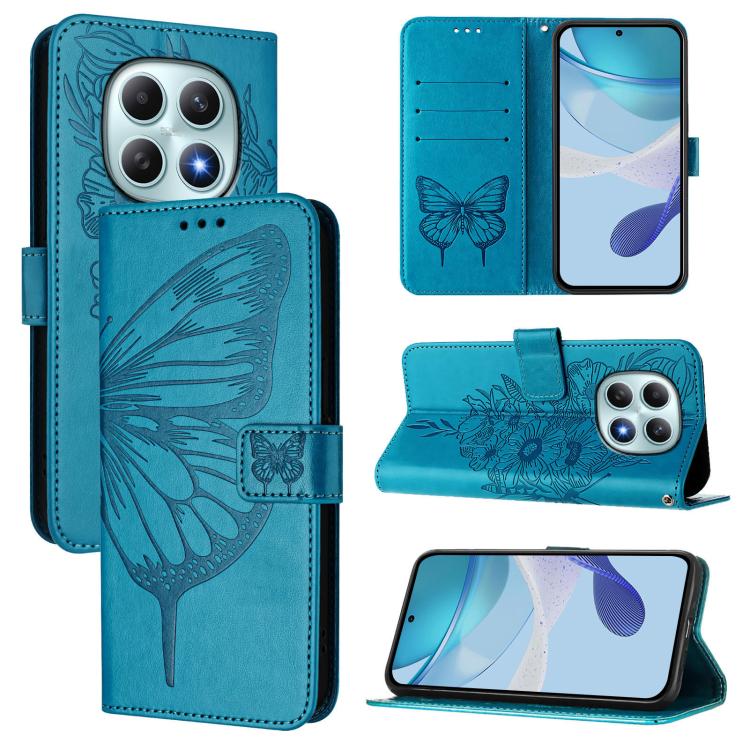 

For Redmi Note 15 5G Global 164mm Embossed Butterfly Leather Phone Case(Blue)