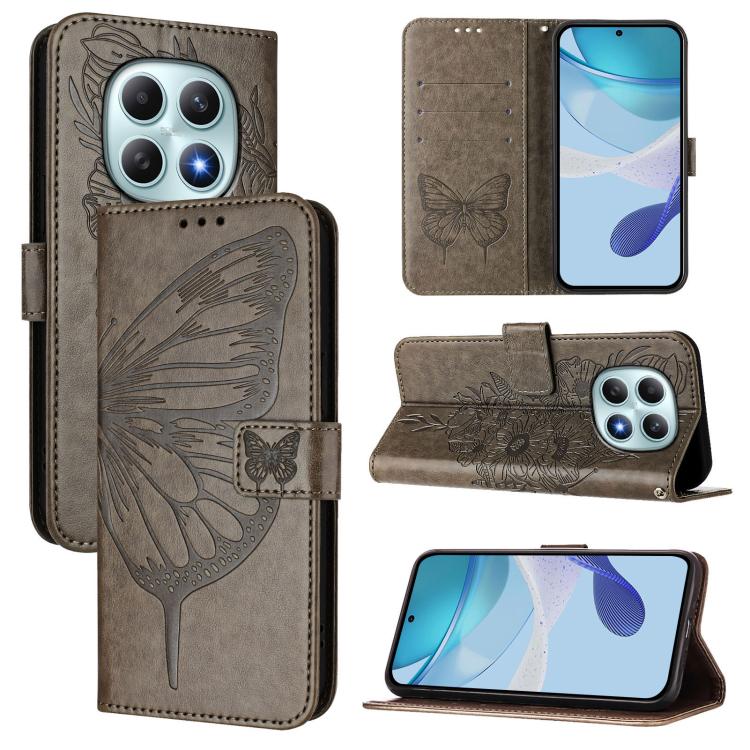

For Redmi Note 15 4G / 5G Global 164mm Embossed Butterfly Leather Phone Case(Grey)