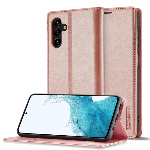 

For Samsung Galaxy S24 FE 5G LC.IMEEKE Strong Magnetism Microfiber Leather Phone Case(Rose Gold)