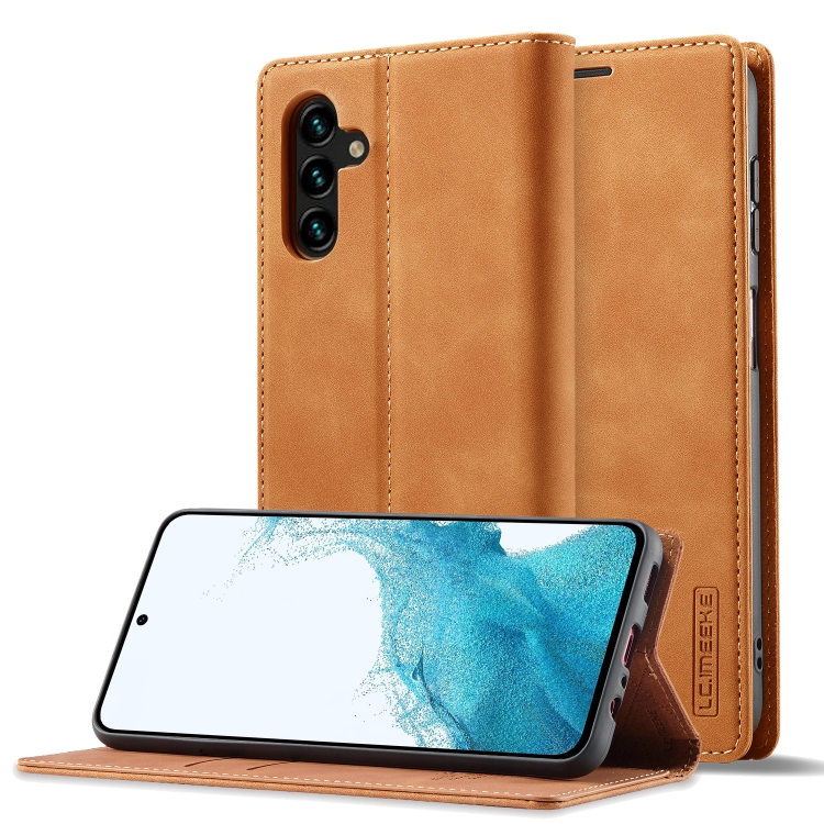 

For Samsung Galaxy S24 FE 5G LC.IMEEKE Strong Magnetism Microfiber Leather Phone Case(Brown)