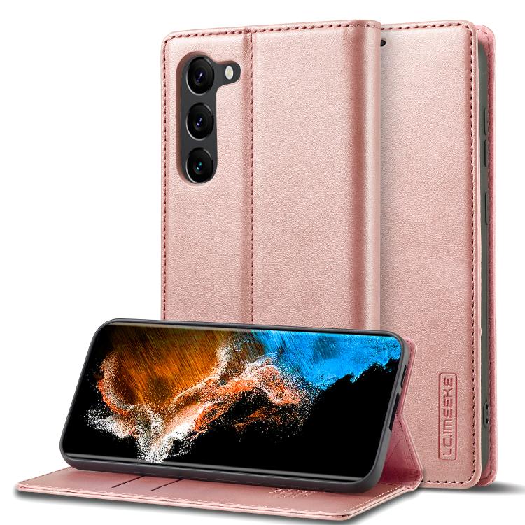 

For Samsung Galaxy S25 5G LC.IMEEKE Strong Magnetism Microfiber Leather Phone Case(Rose Gold)