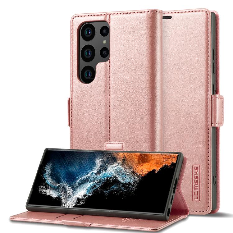 

For Samsung Galaxy S26 Ultra 5G LC.IMEEKE Strong Magnetism Microfiber Leather Phone Case(Rose Gold)