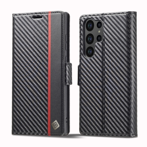 

For Samsung Galaxy S25 Ultra 5G LC.IMEEKE Carbon Fiber Leather Phone Case(Vertical Black)