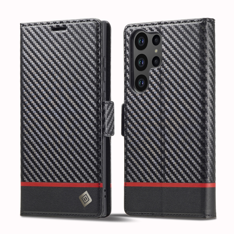 

For Samsung Galaxy S25 Ultra 5G LC.IMEEKE Carbon Fiber Leather Phone Case(Horizontal Black)