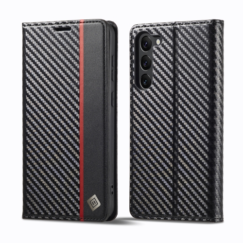 

For Samsung Galaxy S25+ 5G LC.IMEEKE Carbon Fiber Leather Phone Case(Vertical Black)