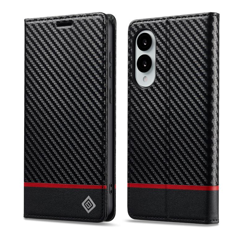 

For Samsung Galaxy S25 Edge 5G LC.IMEEKE Carbon Fiber Leather Phone Case(Horizontal Black)