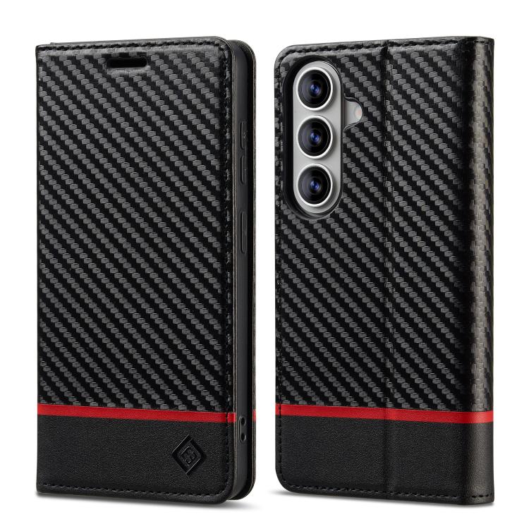 For Samsung Galaxy S26+ 5G LC.IMEEKE Carbon Fiber Leather Phone Case(Horizontal Black)